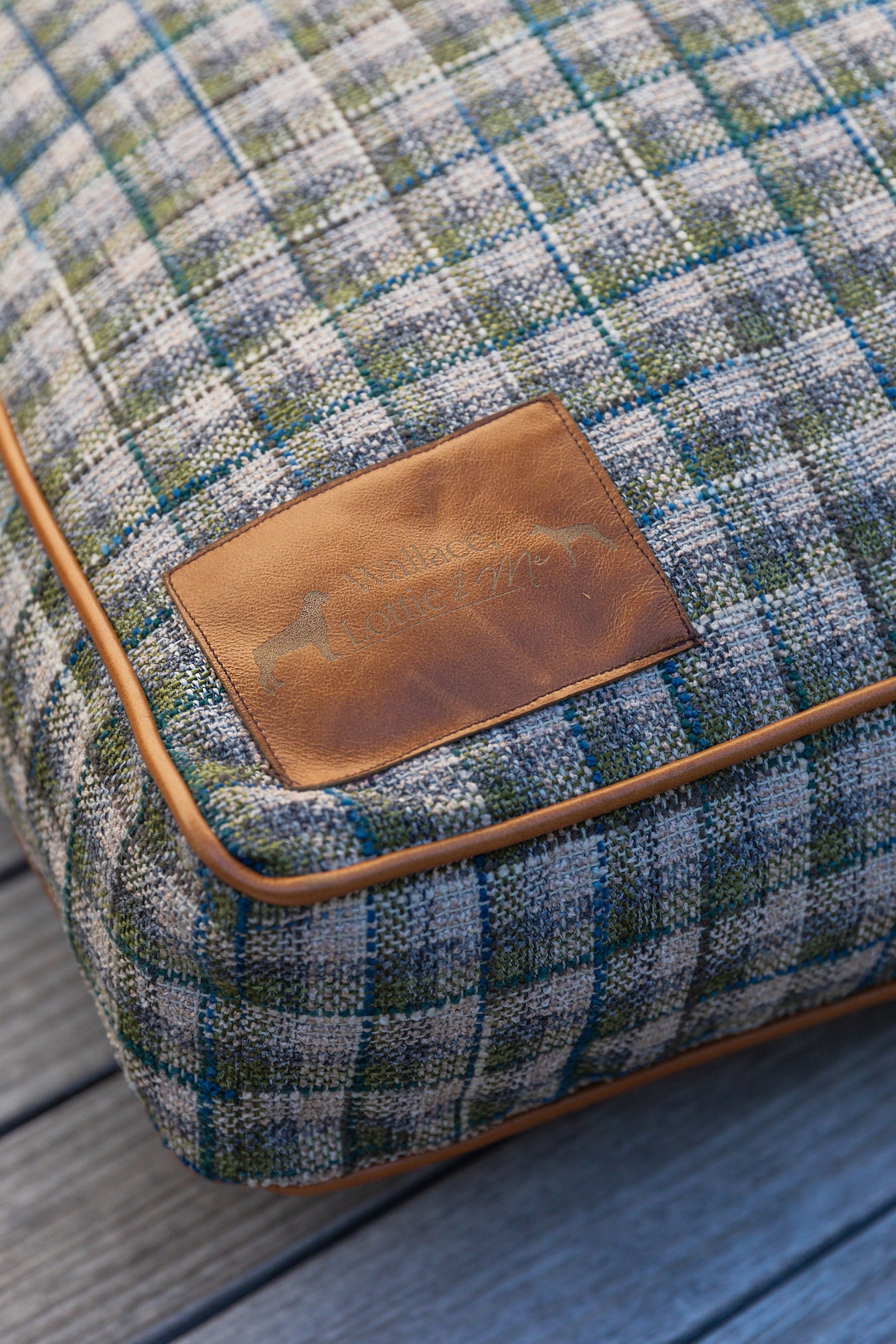 Green & Blue Plaid Dog Cushion