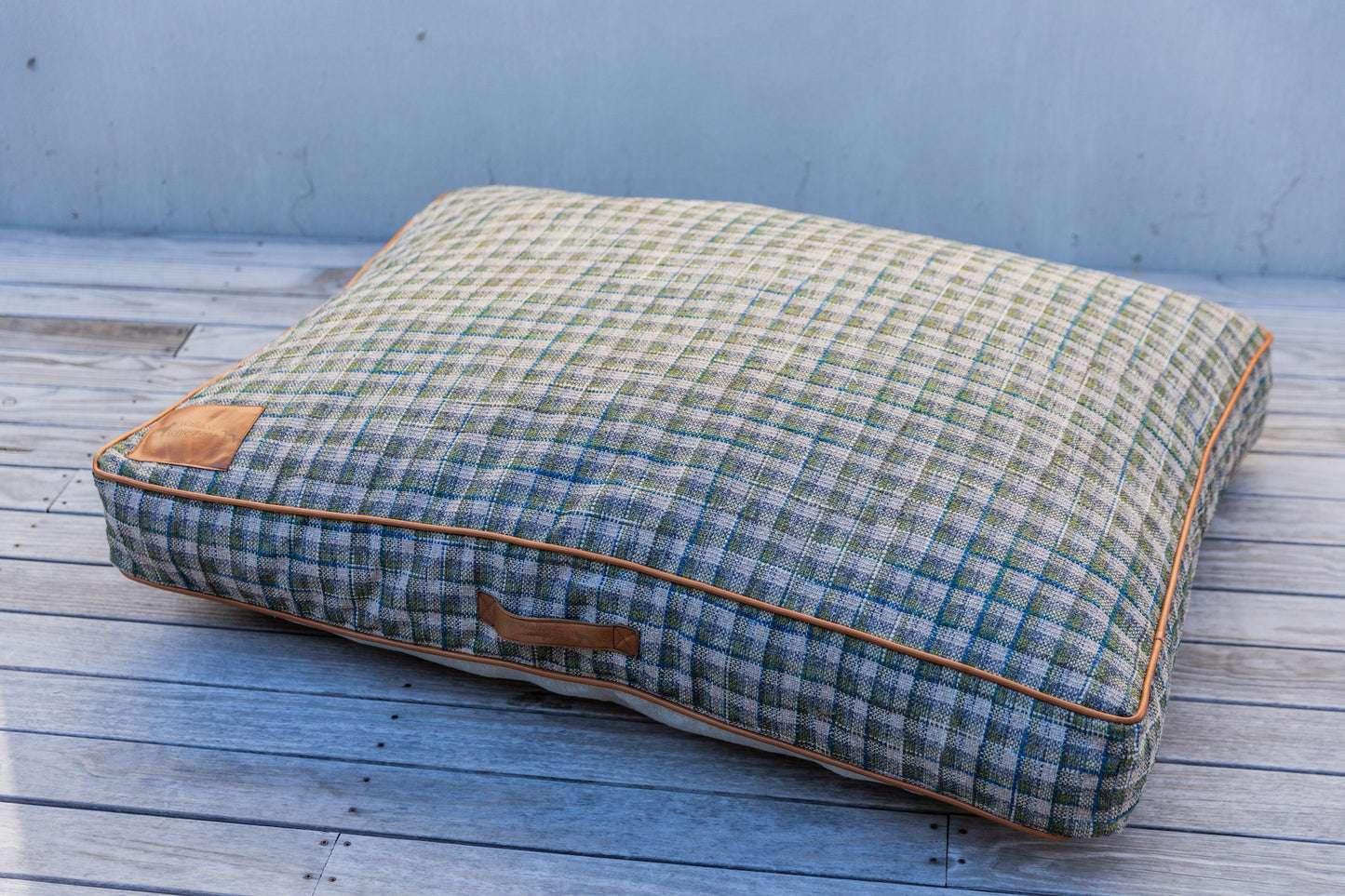 Green & Blue Plaid Dog Cushion
