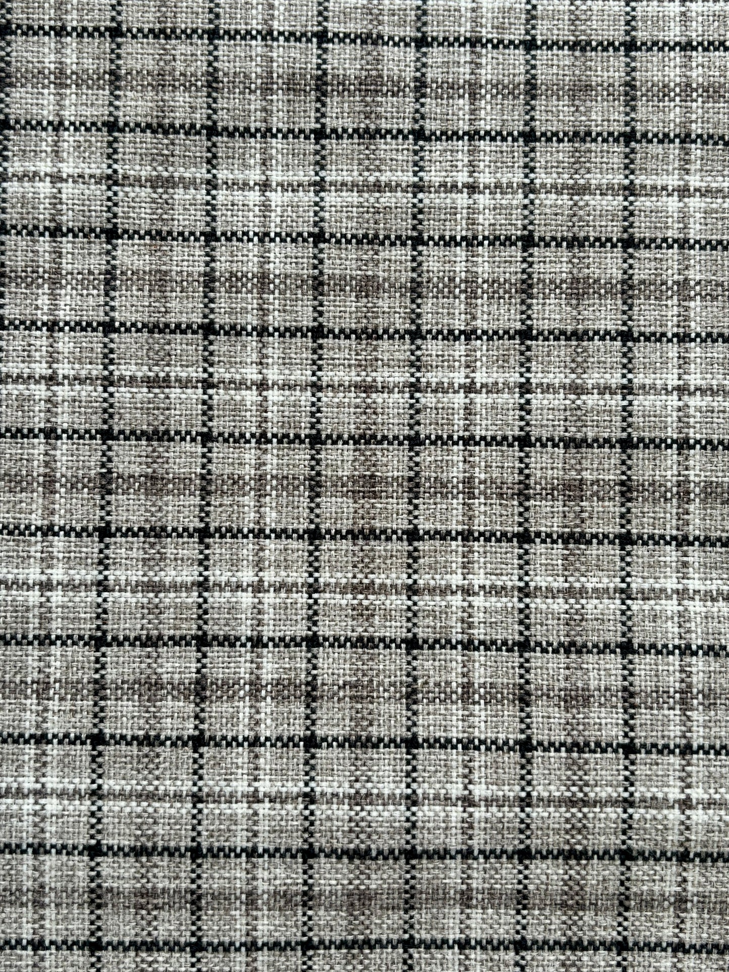 Dog bed in taupe plaid with leather piping
