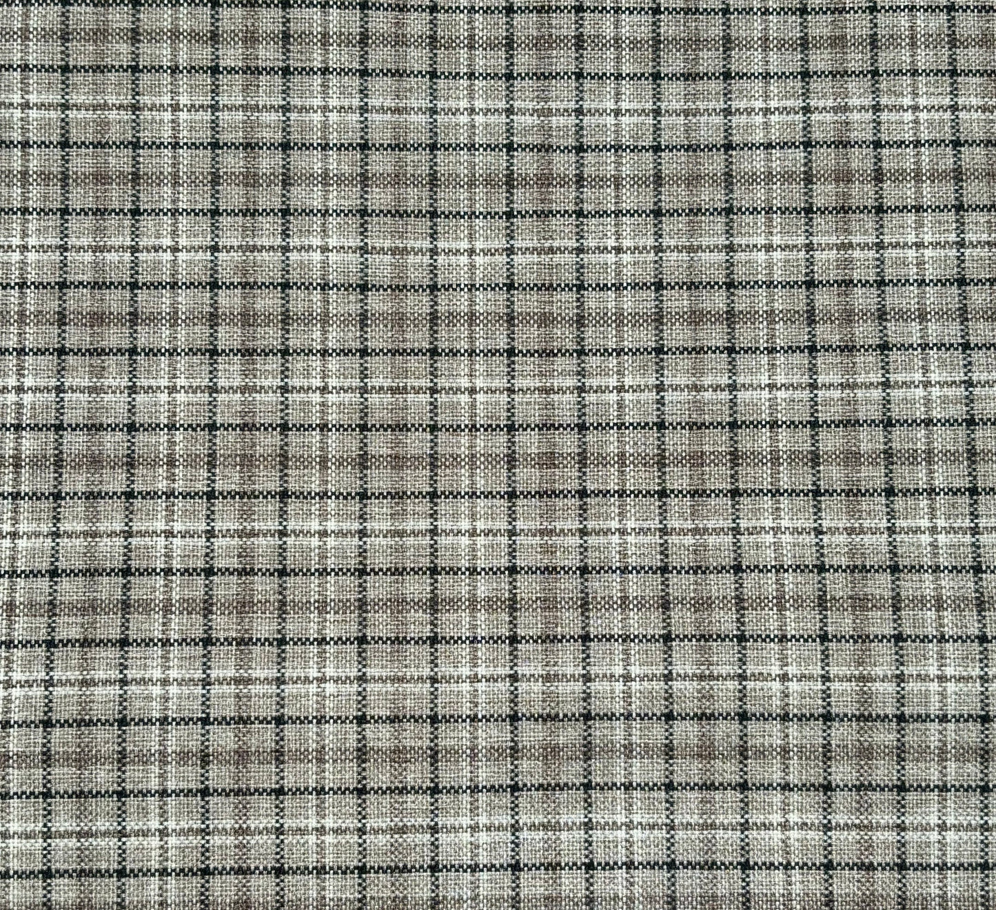 Dog bed in taupe plaid with leather piping