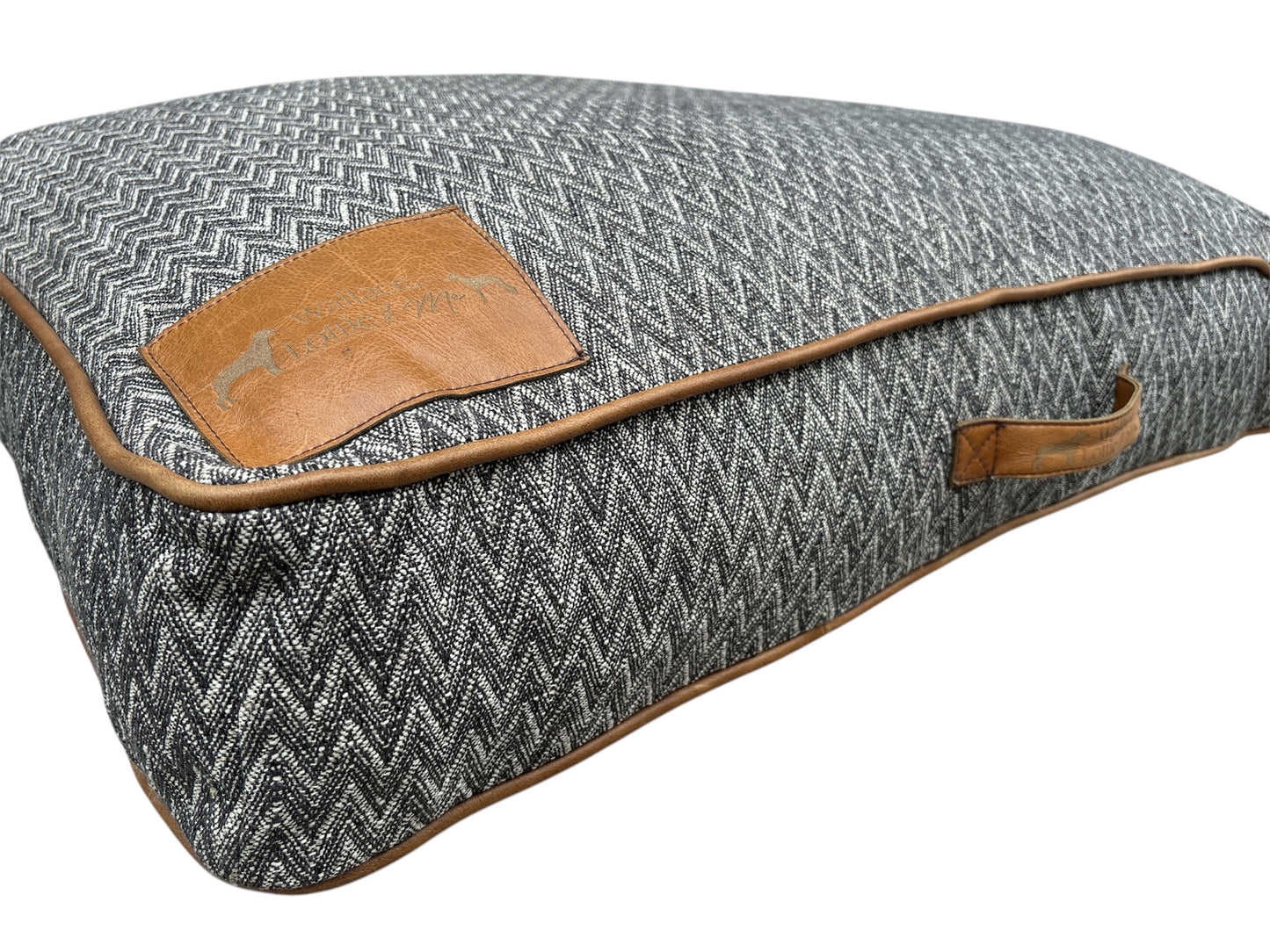 Dog bed - charcoal herringbone fabric
