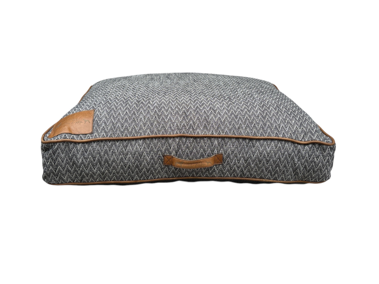 Dog bed - charcoal herringbone fabric