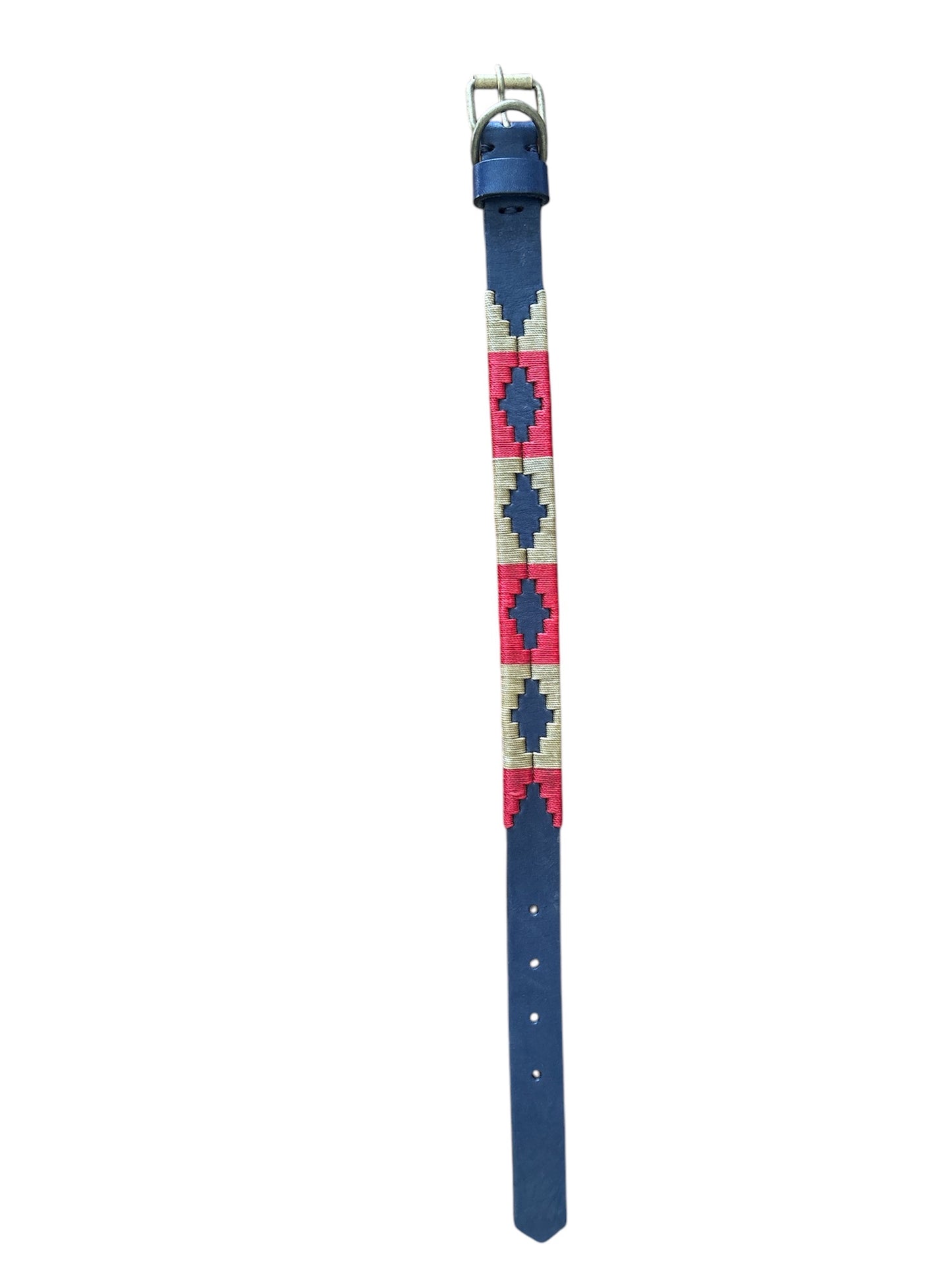 Dog Collar - Dark Brown Leather with Red & Cream