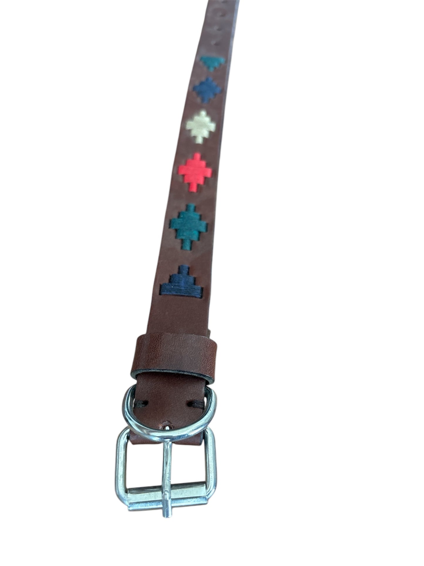 Dog Collar - Dark Brown Leather with Blue & Red