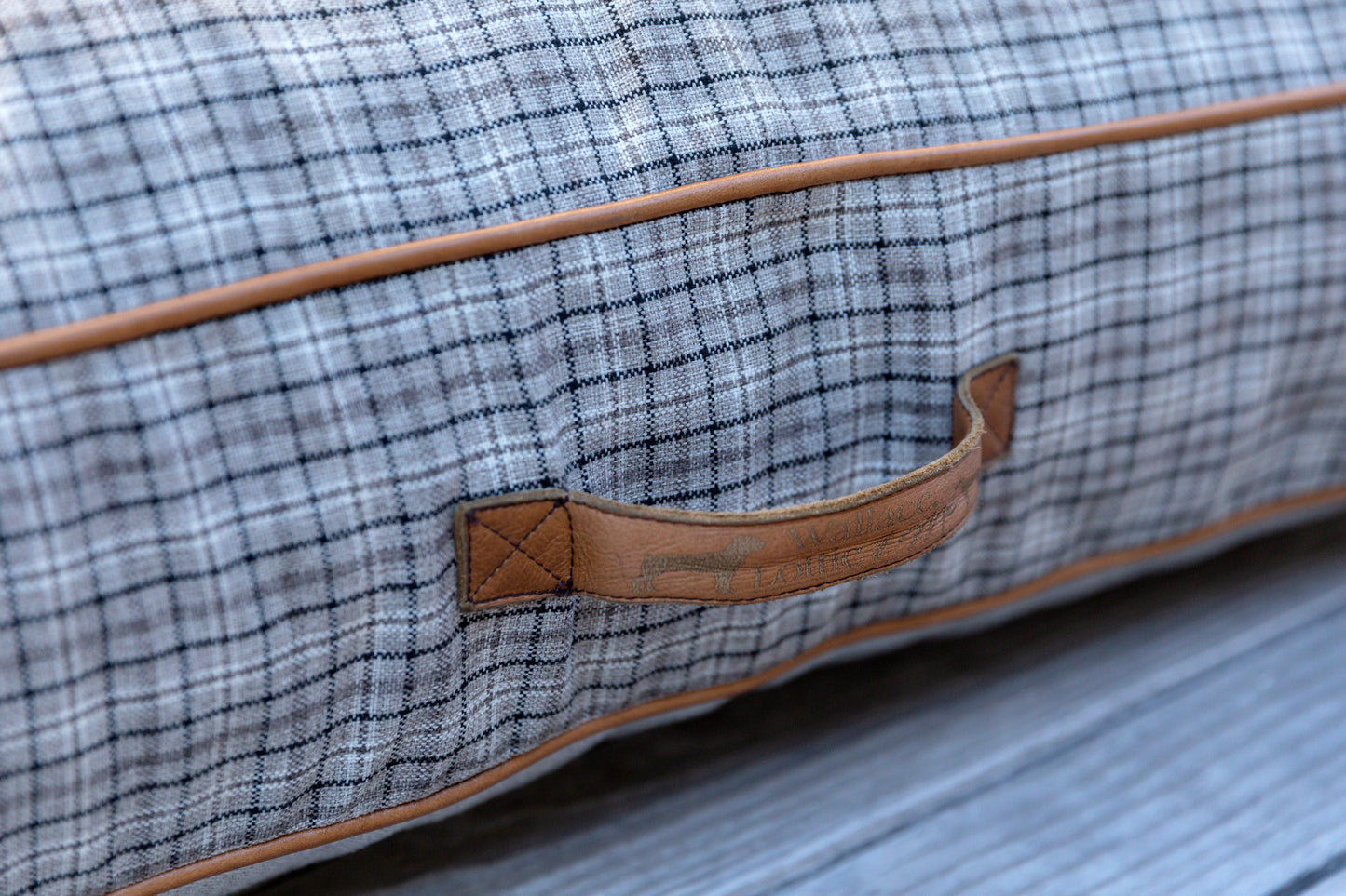 Taupe Plaid Dog Cushion