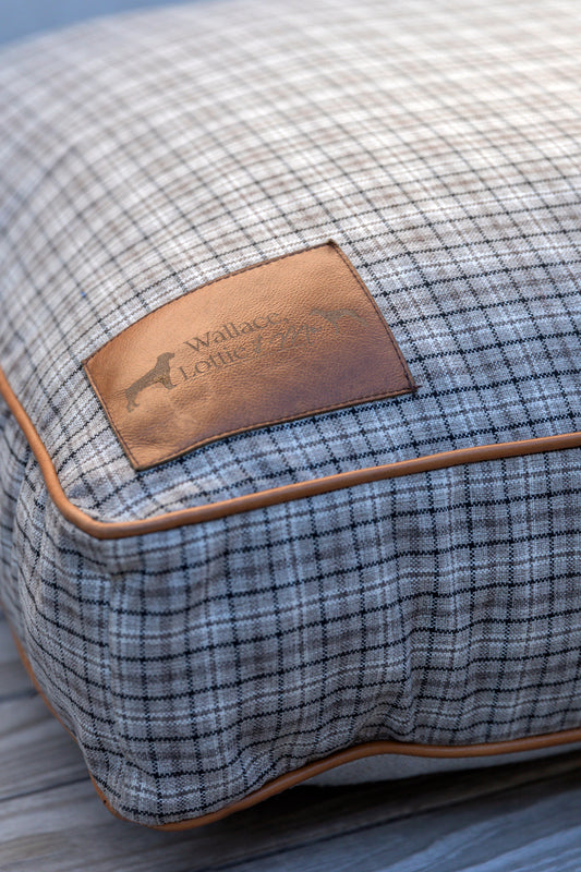 Taupe Plaid Dog Cushion