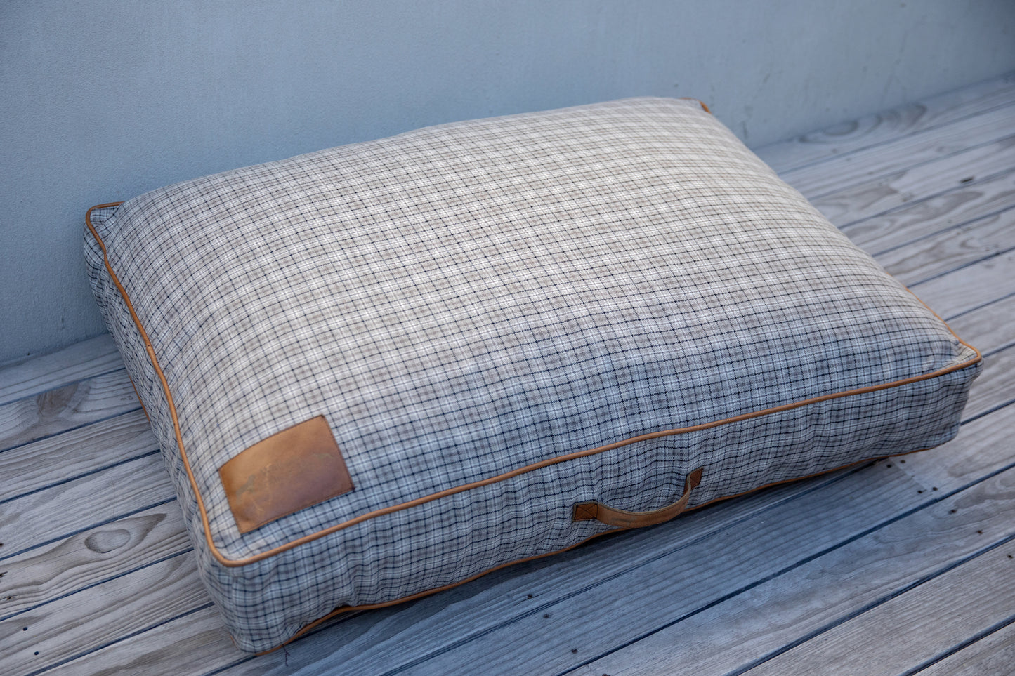 Taupe Plaid Dog Cushion