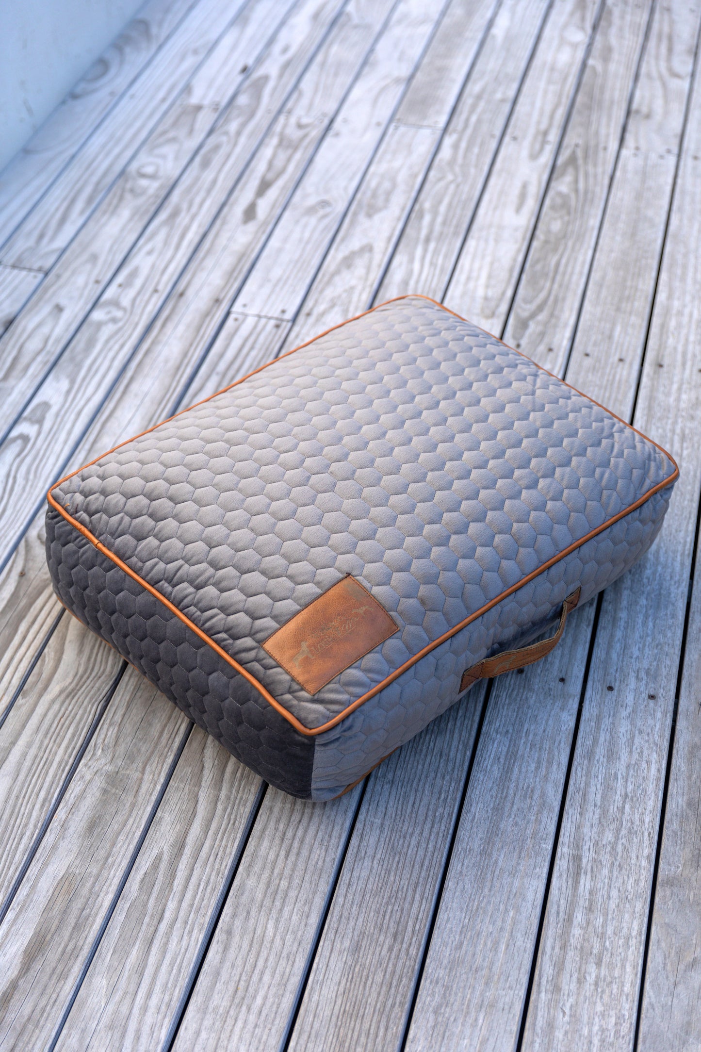 Grey Velvet Hexagon Dog Cushion.