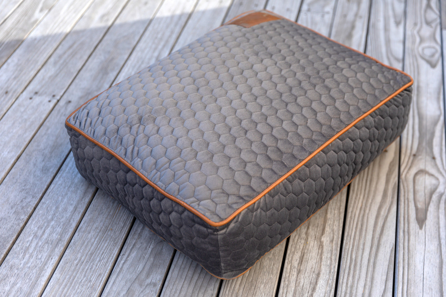 Grey Velvet Hexagon Dog Cushion.