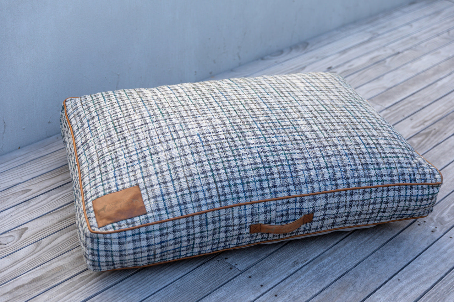Grey & Blue Plaid Dog Cushion