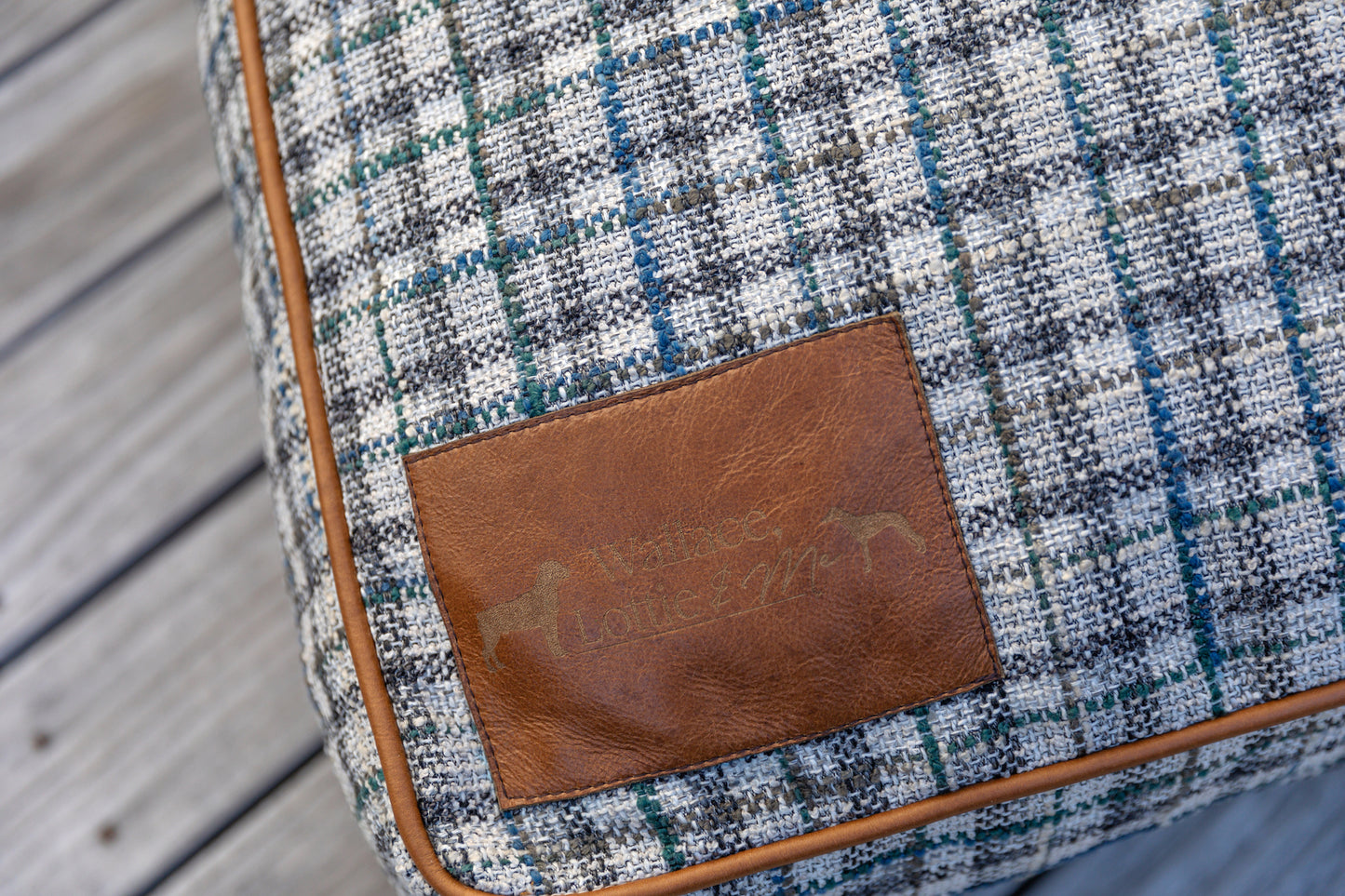 Grey & Blue Plaid Dog Cushion