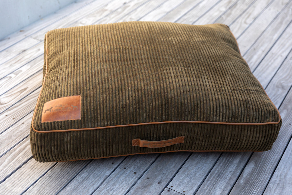 Green Corduroy Dog Cushion.