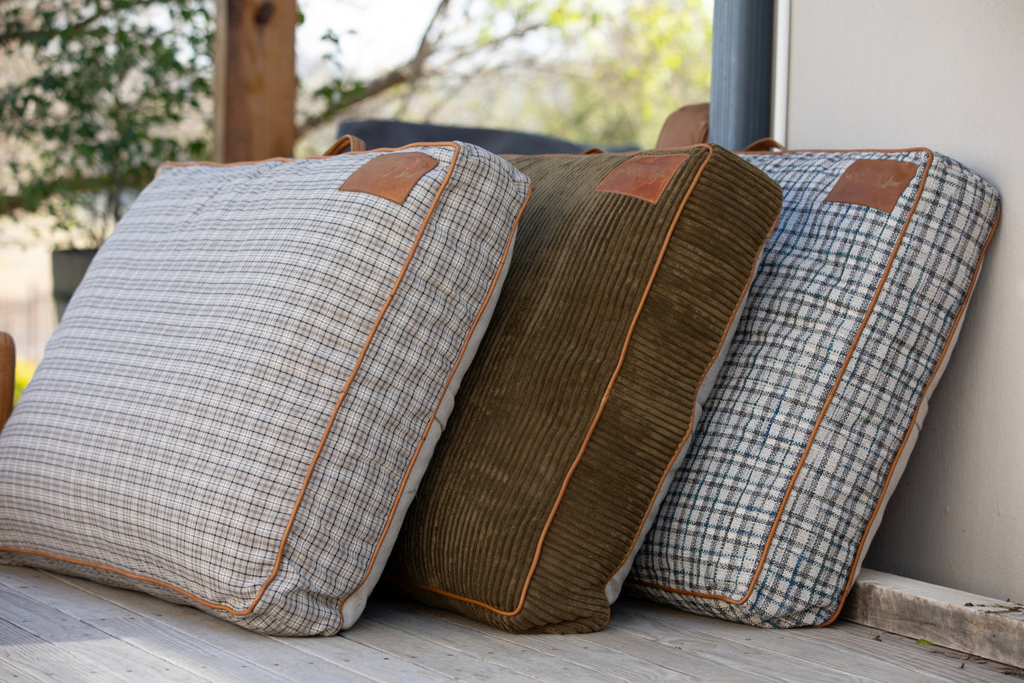 Grey & Blue Plaid Dog Cushion