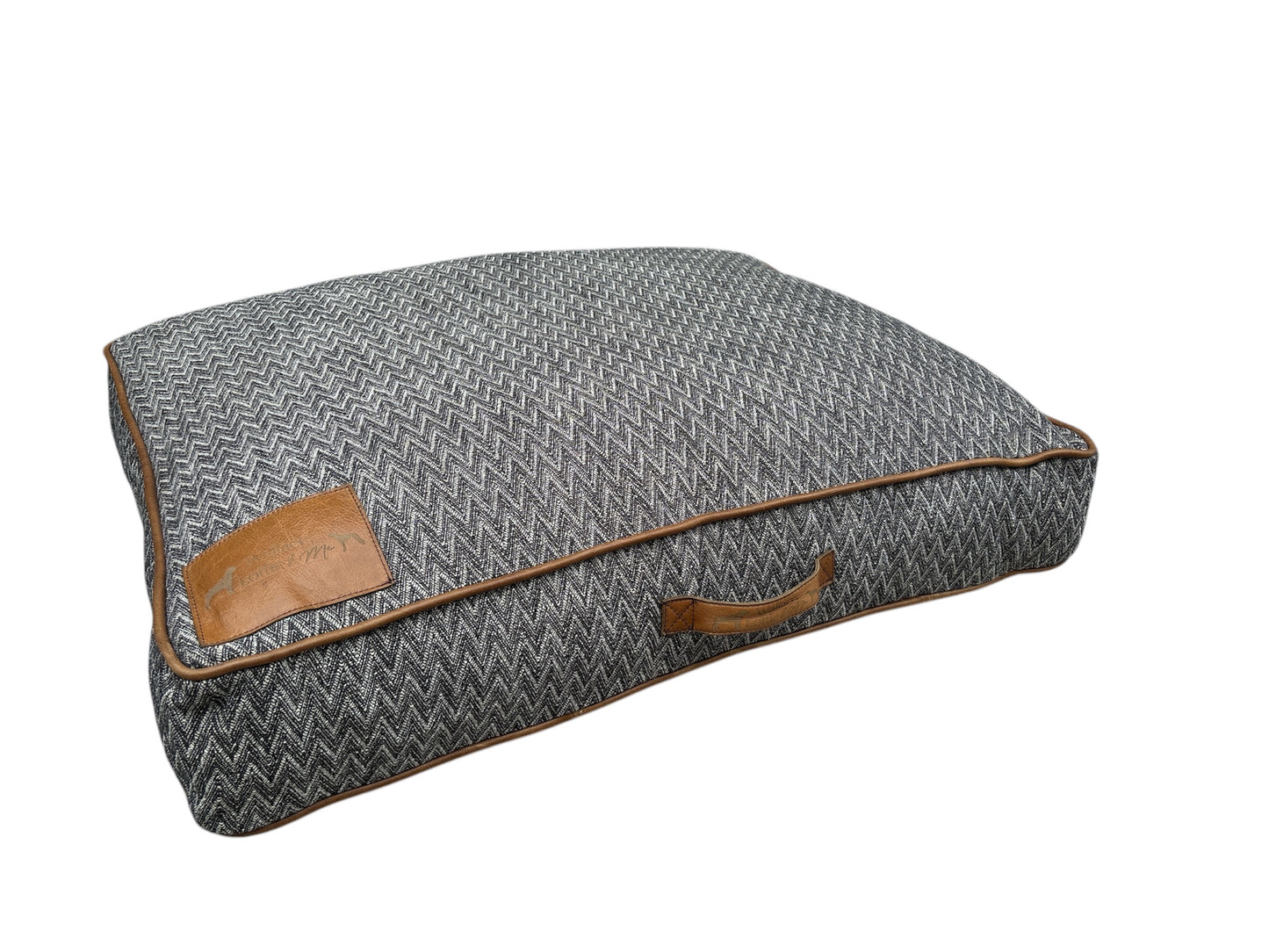 Dog bed - charcoal herringbone fabric