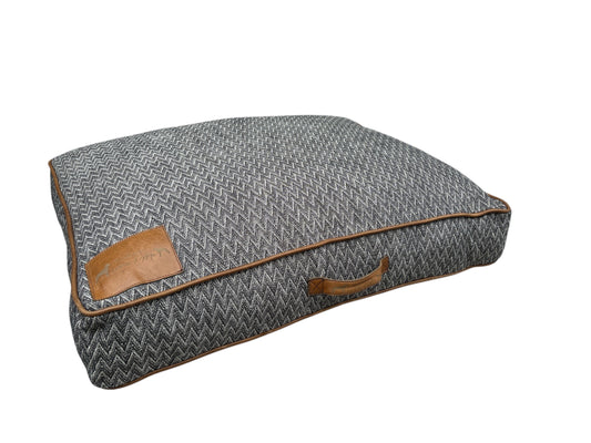 Dog bed - charcoal herringbone fabric