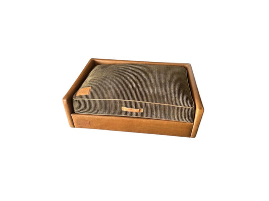 Leather Dog Sofa with green corduroy cushion