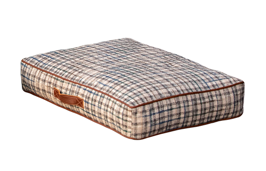 Green & Blue tartan with Leather piping